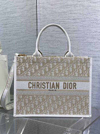 Bagsaaa Medium Dior Book Tote Dior Oblique Embroidery with Gold-Tone Metallic Thread and Latte Calfskin - 36.5 x 28 x 16.5 cm