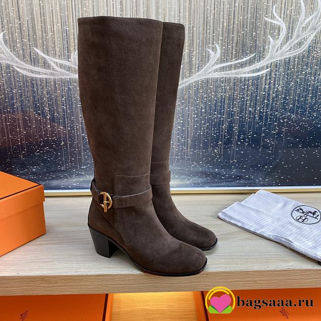 Bagsaaa Hermes Justine 50 boot dark brown suede - 1