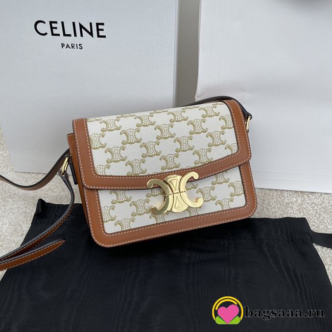 Bagsaaa Celine Teen Triomphe Bag in Triomphe Canvas and Calfskin White - 18.5 x 13.5 x 7 CM - 1