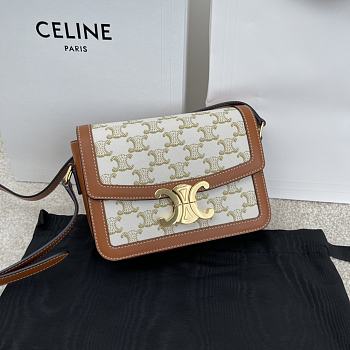 Bagsaaa Celine Teen Triomphe Bag in Triomphe Canvas and Calfskin White - 18.5 x 13.5 x 7 CM