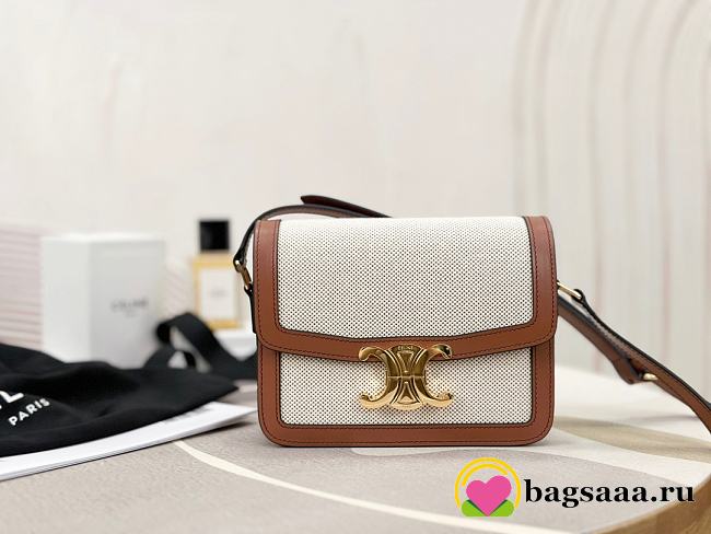 Bagsaaa Celine Teen Triomphe in Natural Textile and Tan Calfskin - 18.5 x 13.5 x 7 CM - 1