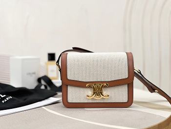 Bagsaaa Celine Teen Triomphe in Natural Textile and Tan Calfskin - 18.5 x 13.5 x 7 CM