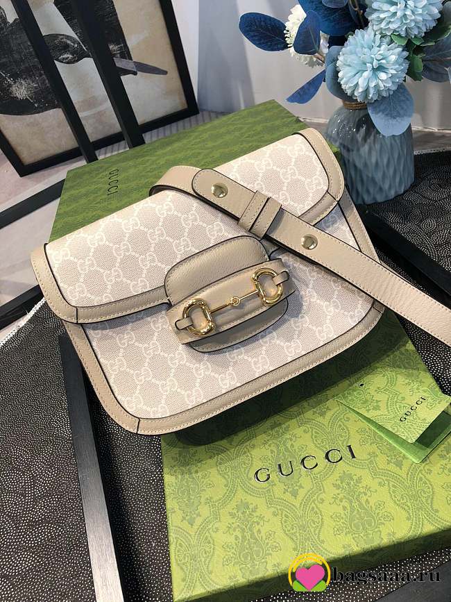 Bagsaaa Gucci Horsebit 1955 small shoulder bag 602204 beige & white - 25 x 18 x 8 cm - 1