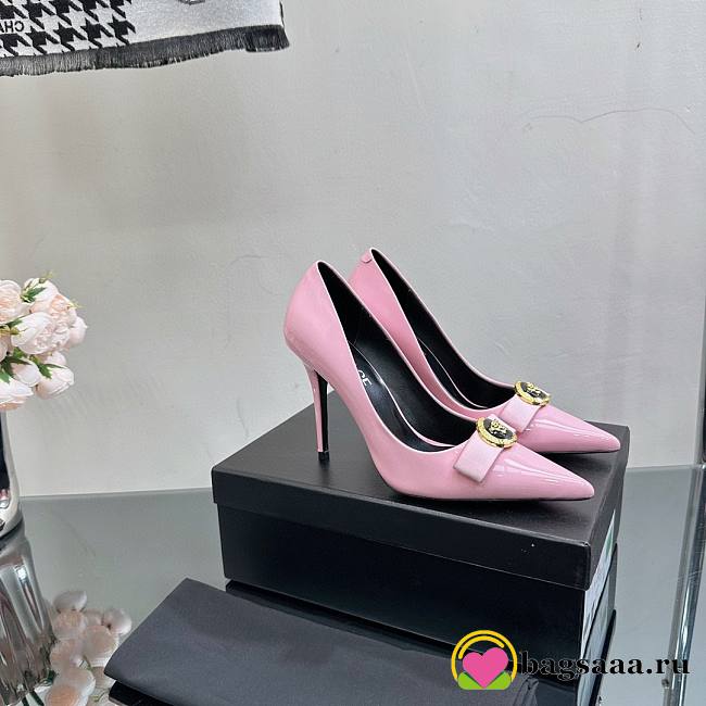 Bagsaaa Versace Gianni Ribbon Patent Pumps Pink 85 mm - 1