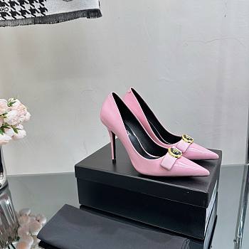 Bagsaaa Versace Gianni Ribbon Patent Pumps Pink 85 mm