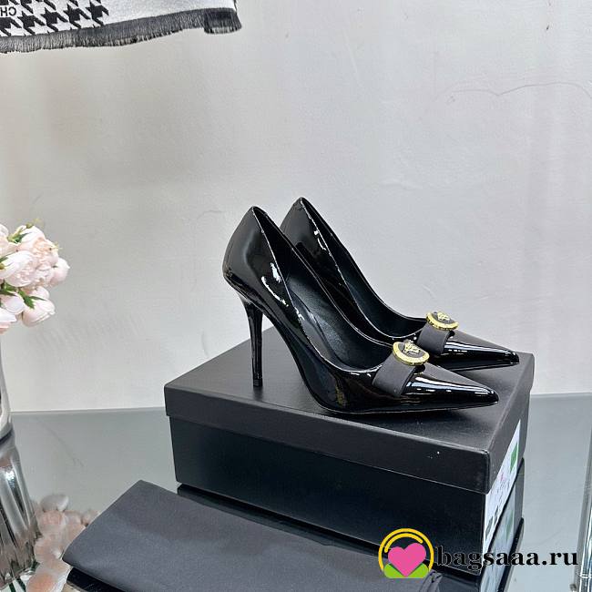 Bagsaaa Versace Gianni Ribbon Patent Pumps Black 85 mm - 1