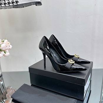 Bagsaaa Versace Gianni Ribbon Patent Pumps Black 85 mm