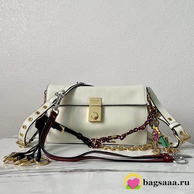 Bagsaaa Prada Soft Sound small leather shoulder bag with charms white - 24x13.5x6cm - 1