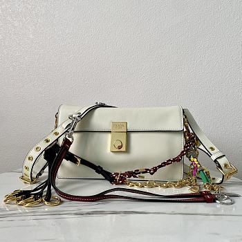 Bagsaaa Prada Soft Sound small leather shoulder bag with charms white - 24x13.5x6cm