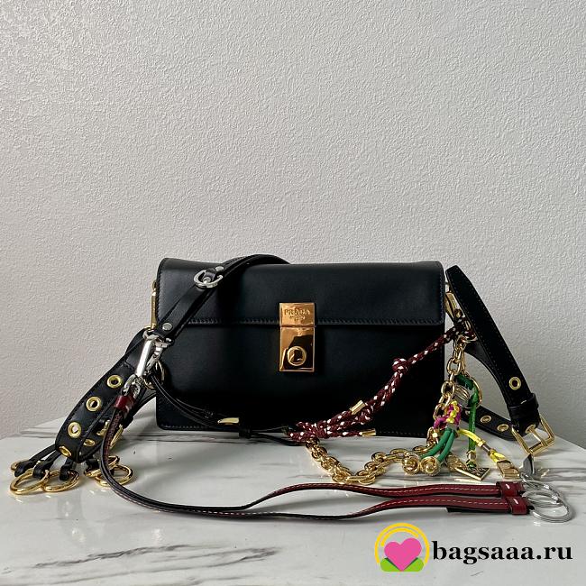 Bagsaaa Prada Soft Sound small leather shoulder bag with charms black - 24x13.5x6cm - 1