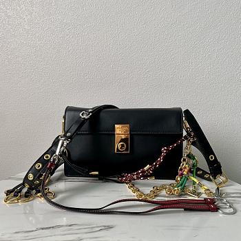 Bagsaaa Prada Soft Sound small leather shoulder bag with charms black - 24x13.5x6cm