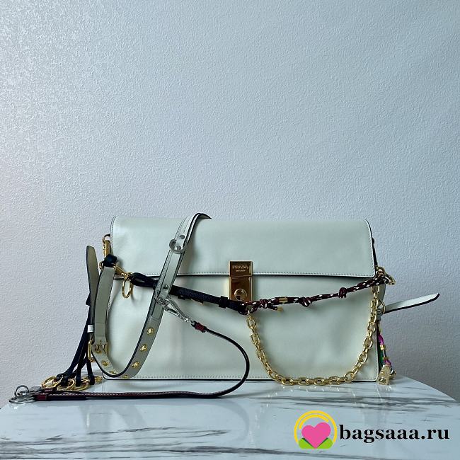 Bagsaaa Prada Soft Sound large leather shoulder bag with charms white - 35x19.5x10.5cm - 1