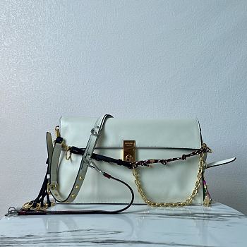 Bagsaaa Prada Soft Sound large leather shoulder bag with charms white - 35x19.5x10.5cm