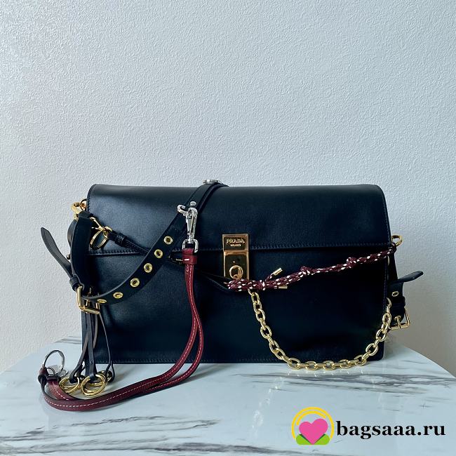 Bagsaaa Prada Soft Sound large leather shoulder bag with charms black - 35x19.5x10.5cm - 1