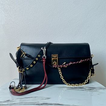 Bagsaaa Prada Soft Sound large leather shoulder bag with charms black - 35x19.5x10.5cm