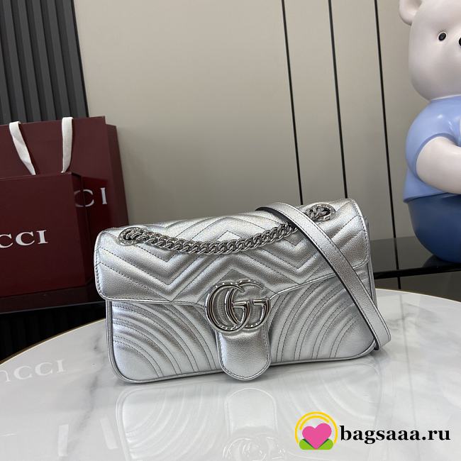 Bagsaaa Gucci GG Marmont Small Shoulder Bag Silver 443497 - 26x15x7cm - 1