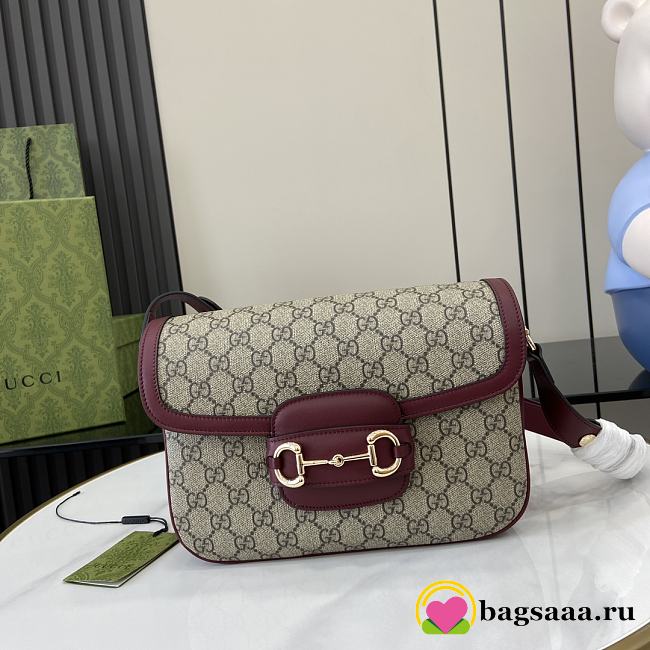 Bagsaaa Gucci Horsebit 1955 small shoulder bag 815178 beige & red - 26x17.5x10 cm - 1