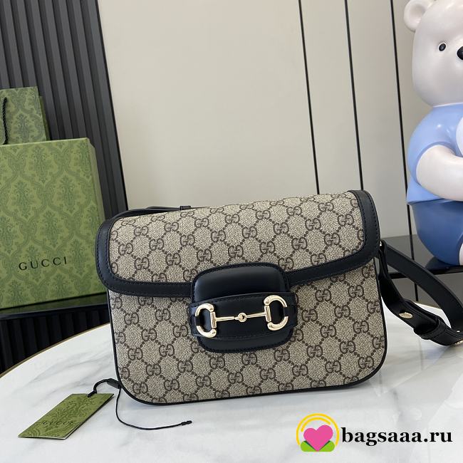 Bagsaaa Gucci Horsebit 1955 small shoulder bag 815178 beige & black - 26x17.5x10 cm - 1