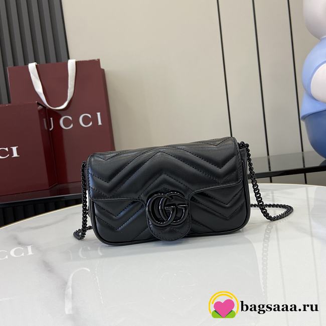 Bagsaaa Gucci GG Marmont Super Mini Bag 476433 All Black - 16.5x10x4.5cm - 1