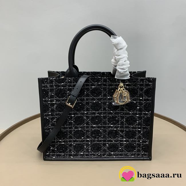 Bagsaaa Medium Dior Book Tote Black Cannage Tweed - 36.5 x 28 x 16.5 cm - 1