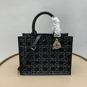 Bagsaaa Medium Dior Book Tote Black Cannage Tweed - 36.5 x 28 x 16.5 cm