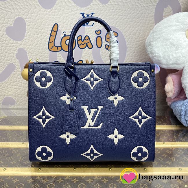 Bagsaaa Louis Vuitton M47084 OnTheGo MM Tote Bag Navy/Cream - 35 x 27 x 14 cm - 1