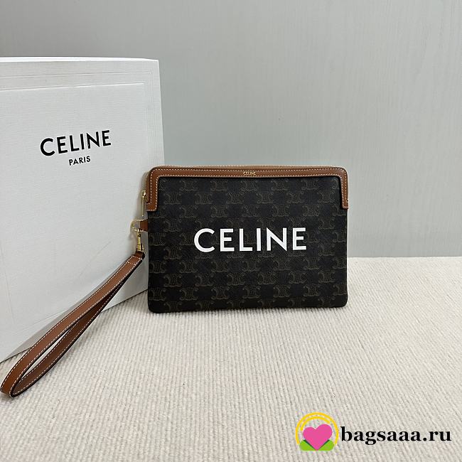 Bagsaaa Celine Small Pouch With Strap In Triomphe Canvas With Celine Print - 25 x 17.5 x 1 CM - 1