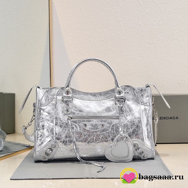 Bagsaaa Balenciaga Le City Medium Bag Metallized in Silver - 38cm*25cm*14cm - 1