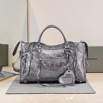 Bagsaaa Balenciaga Le City Medium Bag Metallized in Steel Grey - 38cm*25cm*14cm