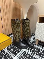 Bagsaaa Fendi Filo Black leather and brown FF fabric boots - 3