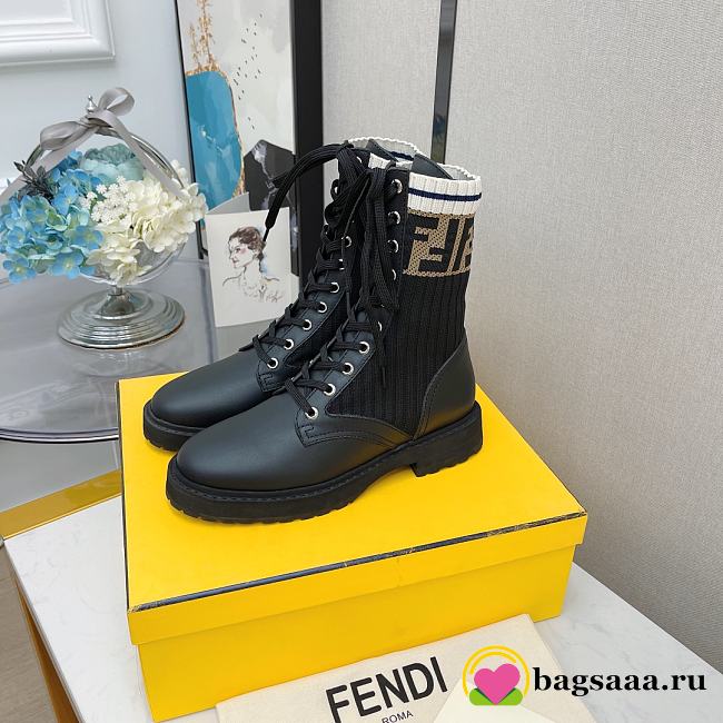 Bagsaaa Fendi Rockoko Black leather biker boots with stretch fabric - 1