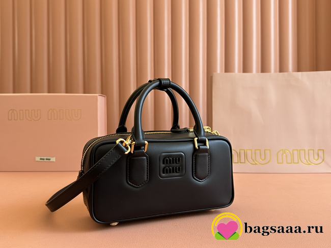 Bagsaaa Miu Miu Arcadie leather bag 5BB142 black - 22X10.5X7 cm - 1