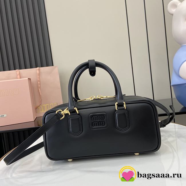 Bagsaaa Miu Miu Large Arcadie leather bag 5BB148 black - 27X12X9Cm - 1