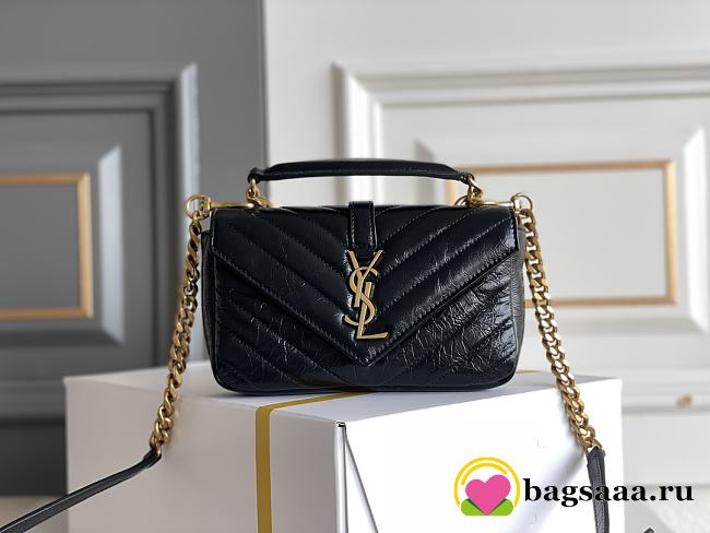 Bagsaaa YSL College mini chain bag in shiny crackled leather 779430 black - 20 x 13 x 3 CM - 1