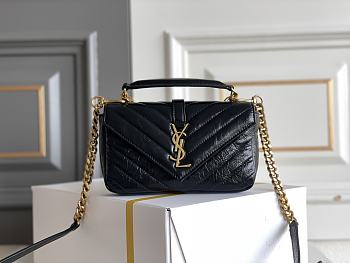 Bagsaaa YSL College mini chain bag in shiny crackled leather 779430 black - 20 x 13 x 3 CM