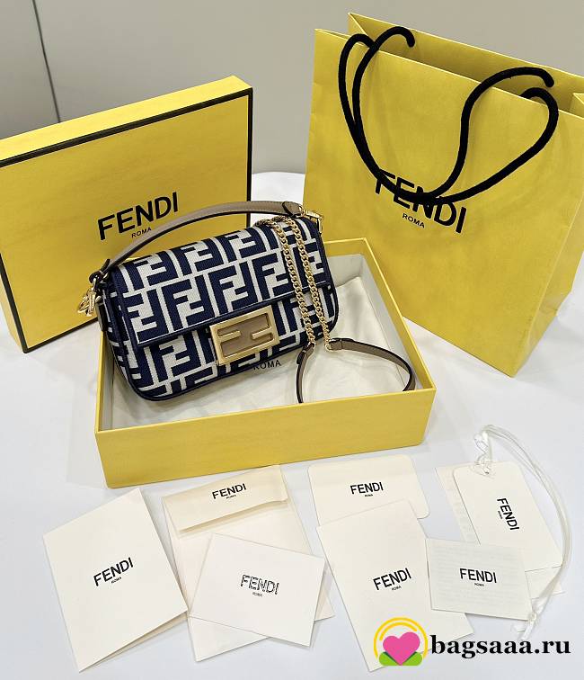 Bagsaaa Fendi Baguette Mini Blue FF jacquard fabric bag - 20x5x13 cm - 1