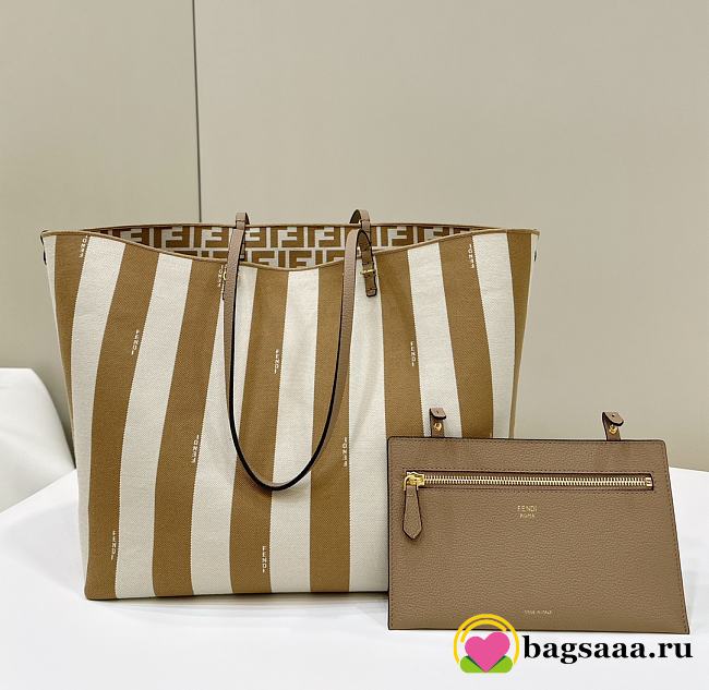 Bagsaaa Fendi Large Roll Reversible shopper in Pequin striped and beige FF fabric - 35cm - 1