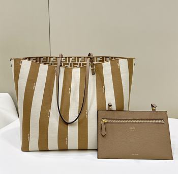 Bagsaaa Fendi Large Roll Reversible shopper in Pequin striped and beige FF fabric - 35cm