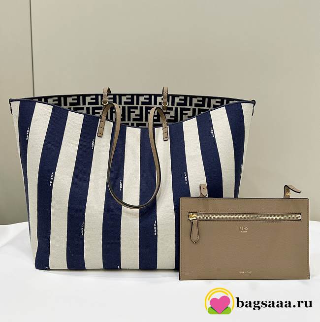 Bagsaaa Fendi Large Roll Reversible shopper in Pequin striped and midnight blue FF fabric - 35cm - 1