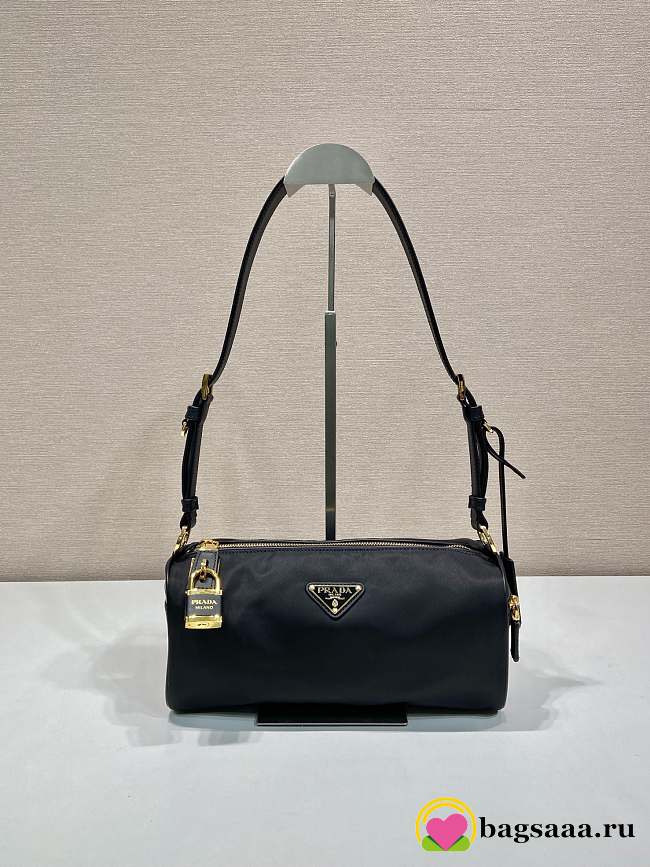 Bagsaaa Prada Medium Re-Nylon and leather shoulder bag with padlock 1BC233 black - 27cm - 1