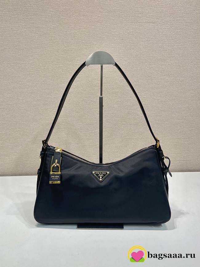 Bagsaaa Prada Aimée large Re-Nylon and leather shoulder bag with padlock 1BC232 black - 34cm - 1