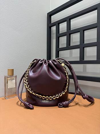 Bagsaaa Loewe Flamenco purse bucket in mellow nappa lambskin dark burgundy - 32*17*24cm