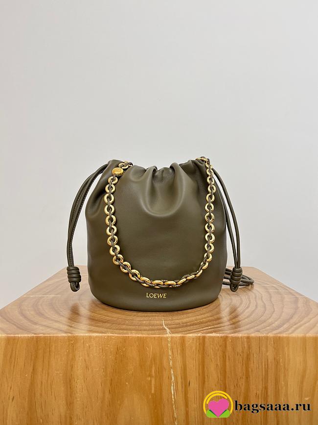 Bagsaaa Loewe Flamenco purse bucket in mellow nappa lambskin khaki green - 32*17*24cm - 1