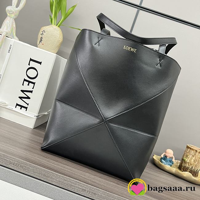 Bagsaaa Loewe Medium Puzzle Fold tote in shiny calfskin black - 31.5 cm - 1