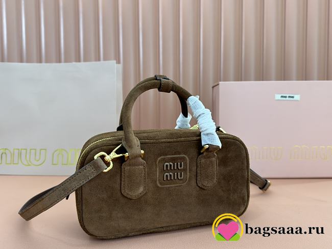 Bagsaaa Miumiu Arcadie padded suede top-handle bag 5BB142 brown - 22cm - 1