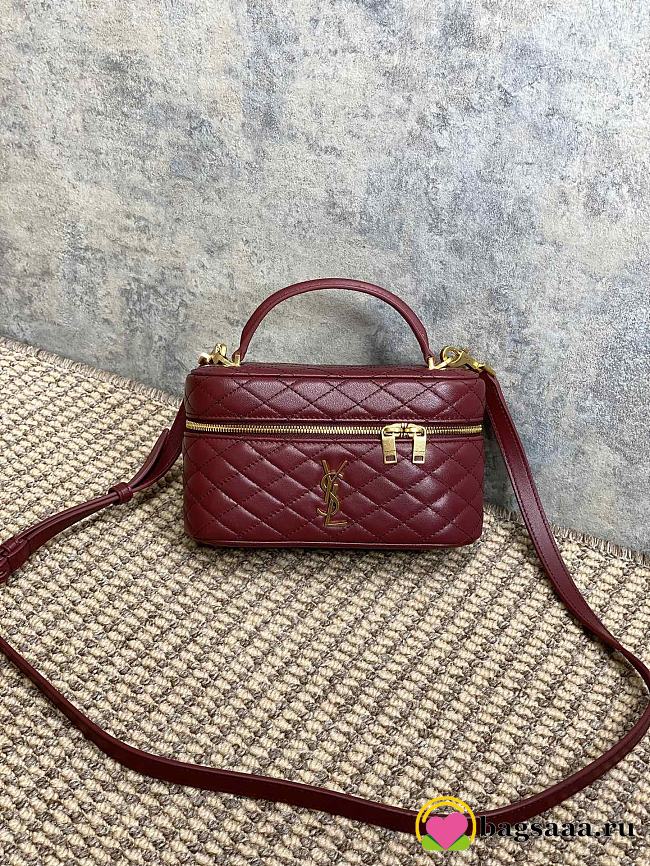 Bagsaaa YSL Gaby Vanity Bag In Lambskin 766731 Dark Red - 18 X 11 X 6.5 CM - 1