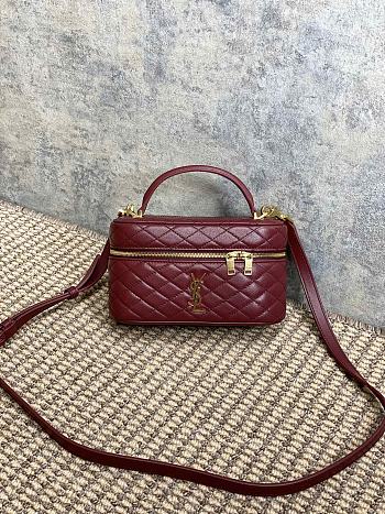 Bagsaaa YSL Gaby Vanity Bag In Lambskin 766731 Dark Red - 18 X 11 X 6.5 CM