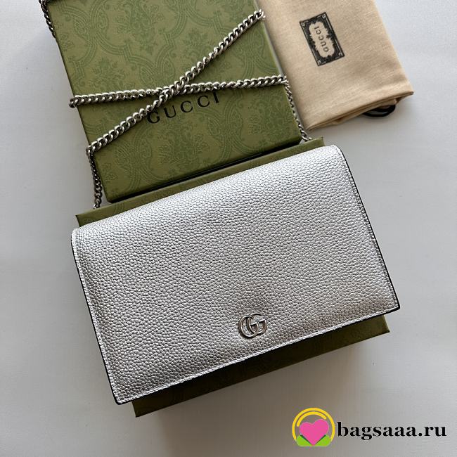 Bagsaaa Gucci GG Marmont leather mini chain bag 497985 silver - 20cm - 1