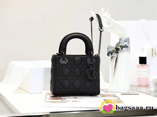 Bagsaaa Mini Lady Dior Bag Black Ultramatte Cannage Calfskin - 17cm - 1