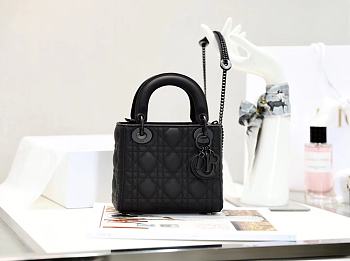 Bagsaaa Mini Lady Dior Bag Black Ultramatte Cannage Calfskin - 17cm